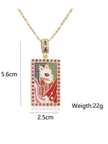 Brass Cubic Zirconia Enamel Geometric Oil Painting Vintage Necklace