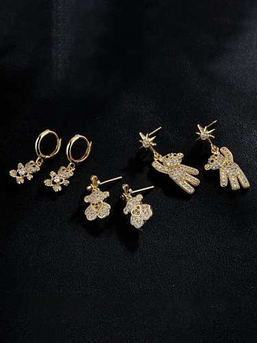BrassCubic Zirconia Bear Vintage Stud Earring