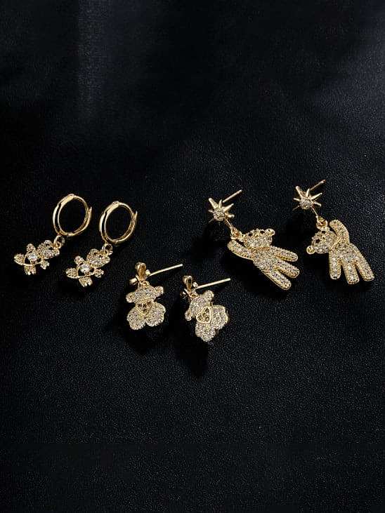 BrassCubic Zirconia Bear Vintage Stud Earring