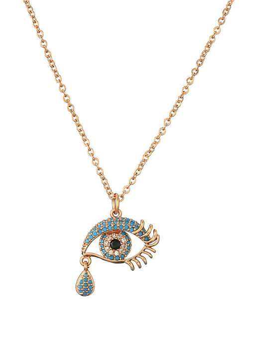 Brass Cubic Zirconia Vintage Evil Eye Pendant Necklace