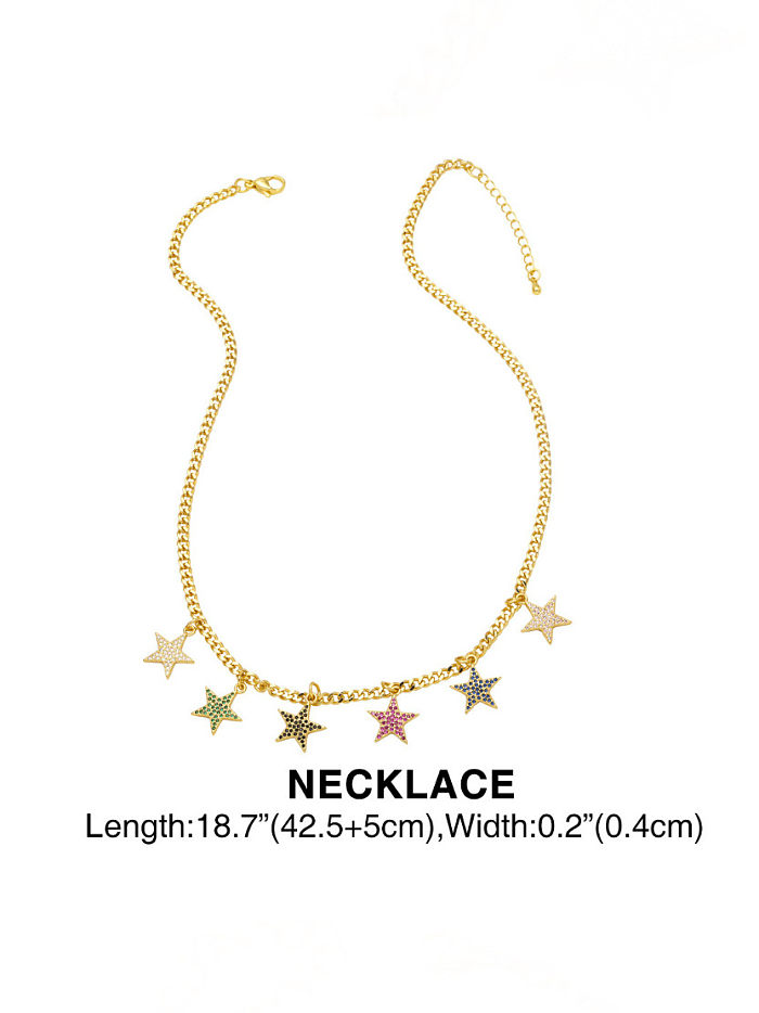 Minimalistisches Pentagramm-Armband und Halsketten-Set aus Messing mit Zirkonia