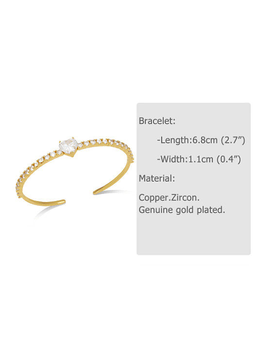 Bracelet manchette minimaliste en laiton et zircon cubique en forme de cœur