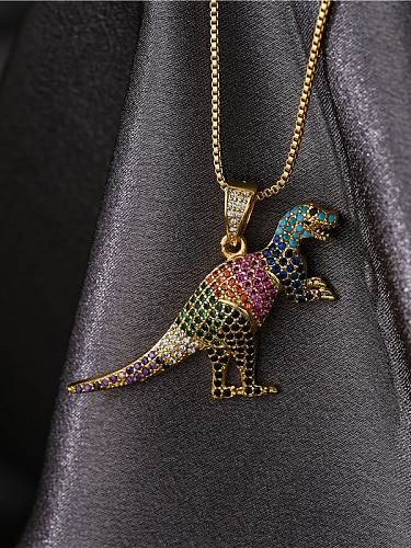 Brass Cubic Zirconia Vintage Dinosaur Pendant Necklace