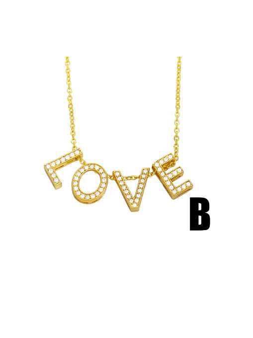 Brass Cubic Zirconia Simple LOVE letters Necklace