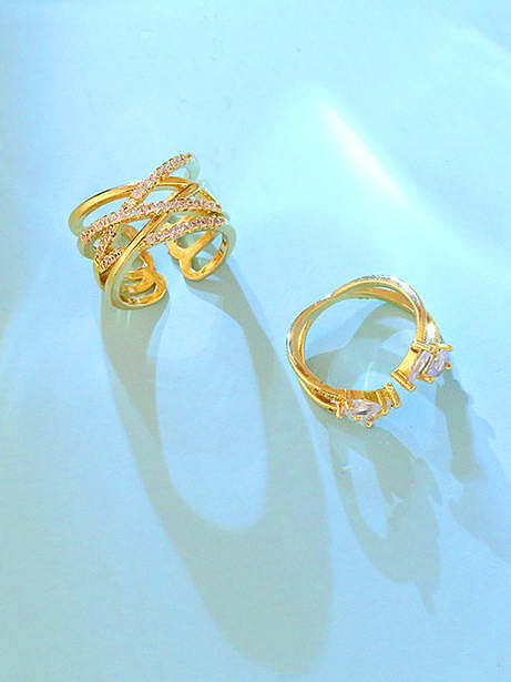 Brass Cubic Zirconia Geometric Vintage Stackable Ring