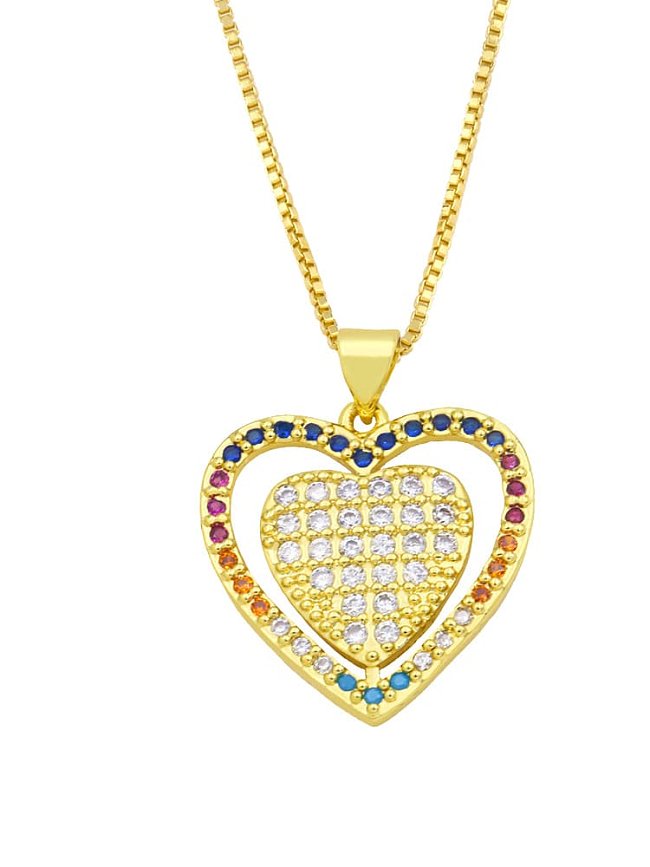 Brass Cubic Zirconia Crown Hip Hop Heart Pendant Necklace