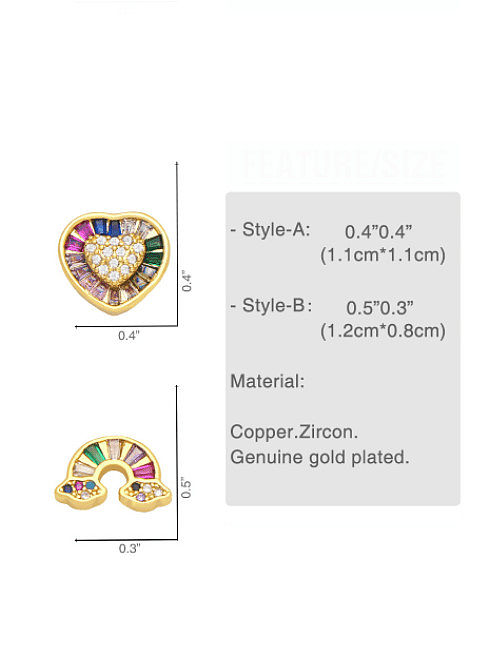 Brass Cubic Zirconia Rainbow Cute Heart Stud Earring