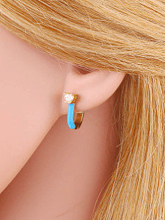Brass Multi Color Enamel Heart Vintage Huggie Earring