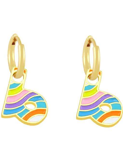 Brass Enamel Rainbow Letter Minimalist Huggie Earring