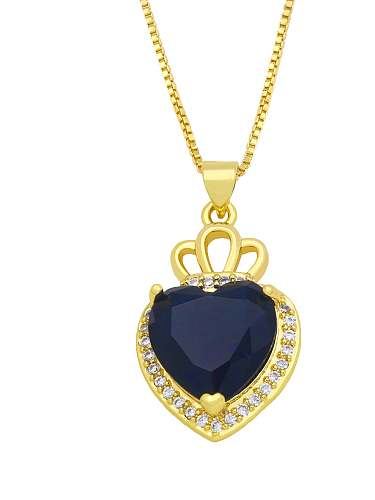 Brass Cubic Zirconia Crown Hip Hop Heart Pendant Necklace