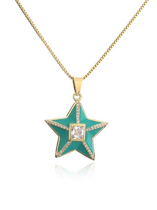 Brass Rhinestone Enamel Star Ethnic Five-pointed star Pedant Necklace