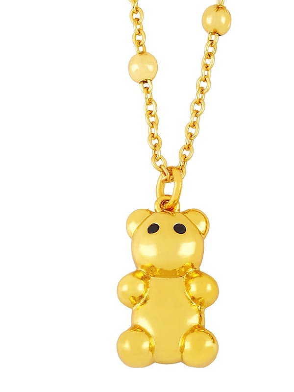Brass Cute Smooth Bear Pendant Necklace