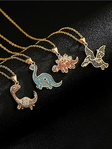 Brass Cubic Zirconia Vintage Dinosaur Pendant Necklace