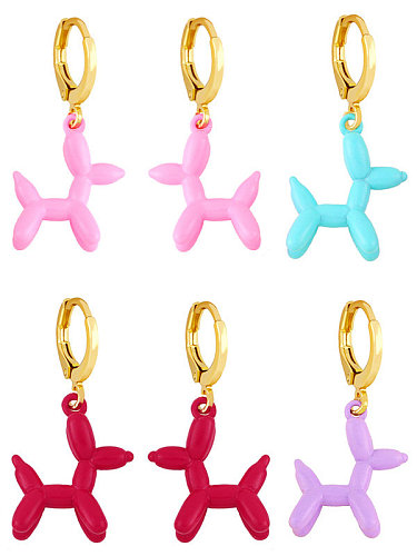 Brass Enamel Dog Cute Huggie Earring