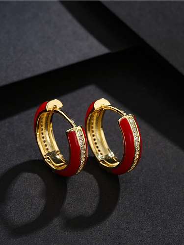 Brass Cubic Zirconia Enamel Round Vintage Huggie Earring