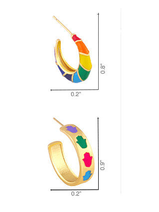 Brass Enamel Rainbow Hip Hop Stud Earring