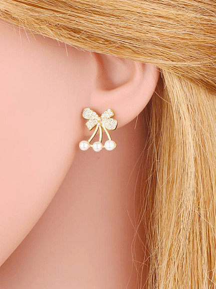 Brass Imitation Pearl Bowknot Moon Cute Stud Earring