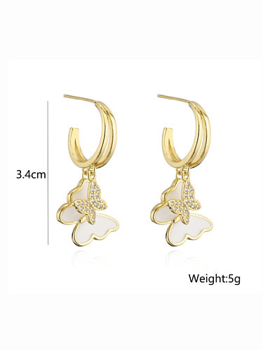 Brass Cubic Zirconia Enamel Butterfly Dainty Huggie Earring