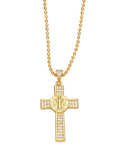 Brass Cubic Zirconia Cross Vintage Regligious Necklace