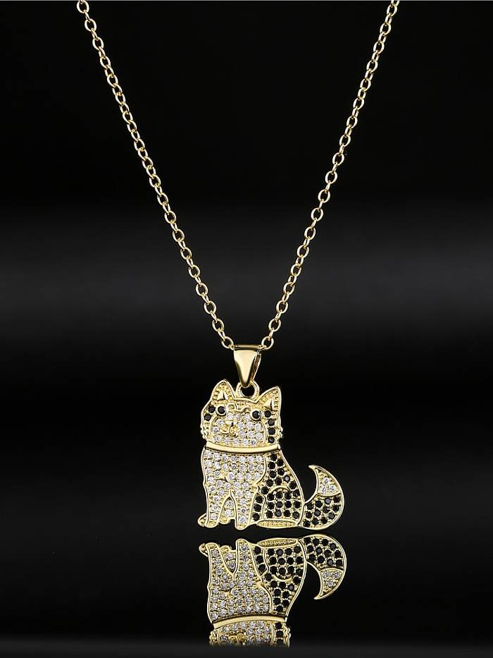 Brass Cubic Zirconia Vintage Cat Pendant Necklace