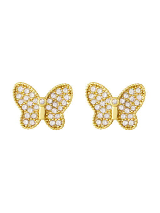 Brass Cubic Zirconia Butterfly Minimalist Stud Earring