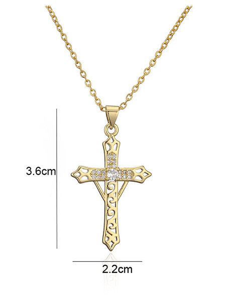 Brass Cubic Zirconia Cross Vintage Regligious Necklace