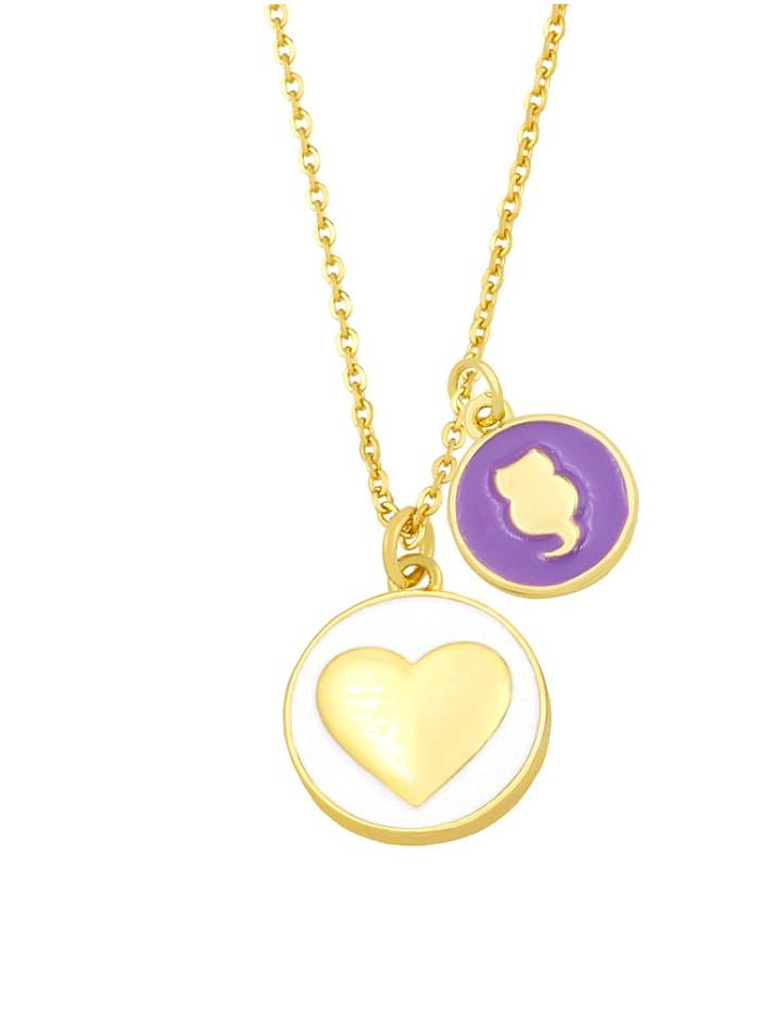 Brass Enamel Heart Minimalist Round Penadnt Necklace