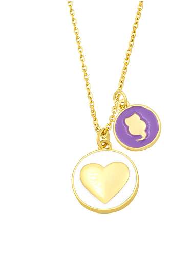 Brass Enamel Heart Minimalist Round Penadnt Necklace
