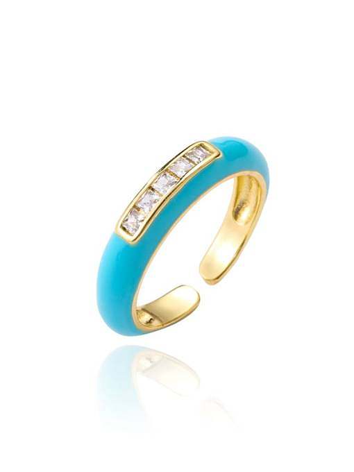 Brass Enamel Rhinestone Round Minimalist Band Ring