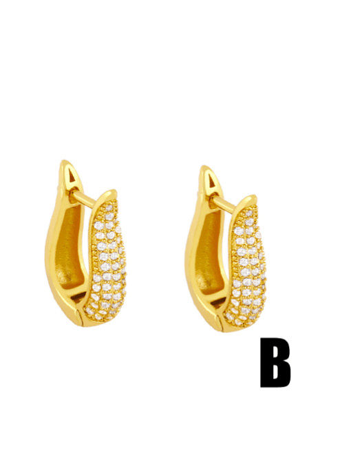 Brass Cubic Zirconia Geometric Vintage Huggie Earring