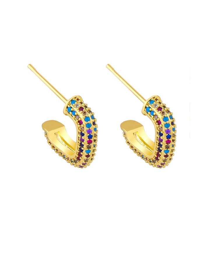 Brass Cubic Zirconia Geometric Vintage Stud Earring