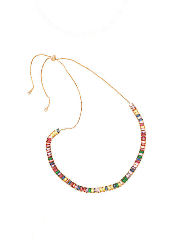 Messing Zirkonia mehrfarbige geometrische minimalistische Halskette