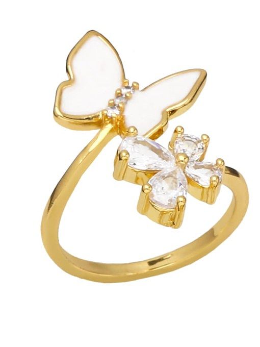 Brass Cubic Zirconia Geometric Butterfly Trend Band Ring