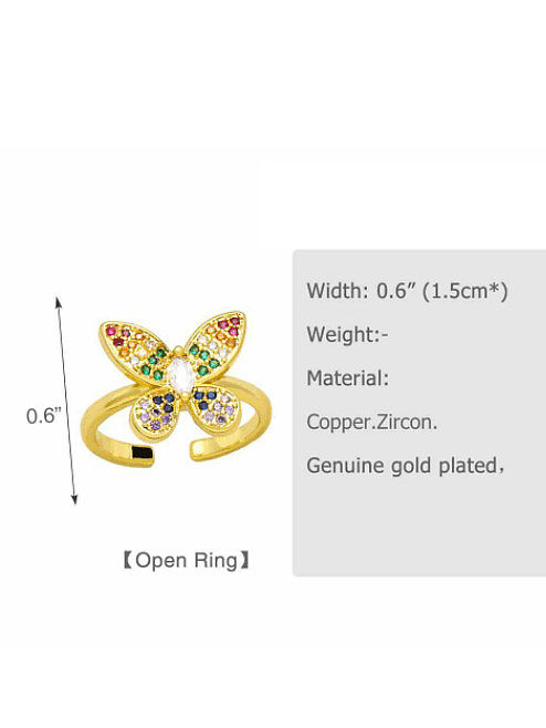 Anillo de banda lindo con mariposa de circonita cúbica de latón