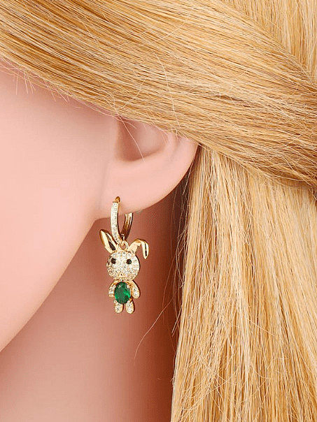 Brass Cubic Zirconia Rabbit Cute Huggie Earring