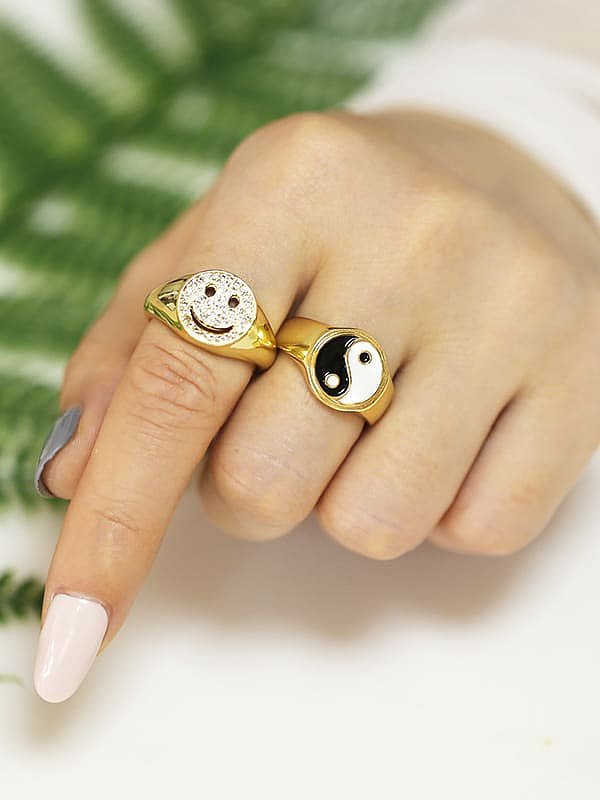 Brass Cubic Zirconia Smiley Vintage Band Ring