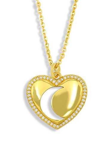 Brass Cubic Zirconia Heart Minimalist Moon pendant Necklace