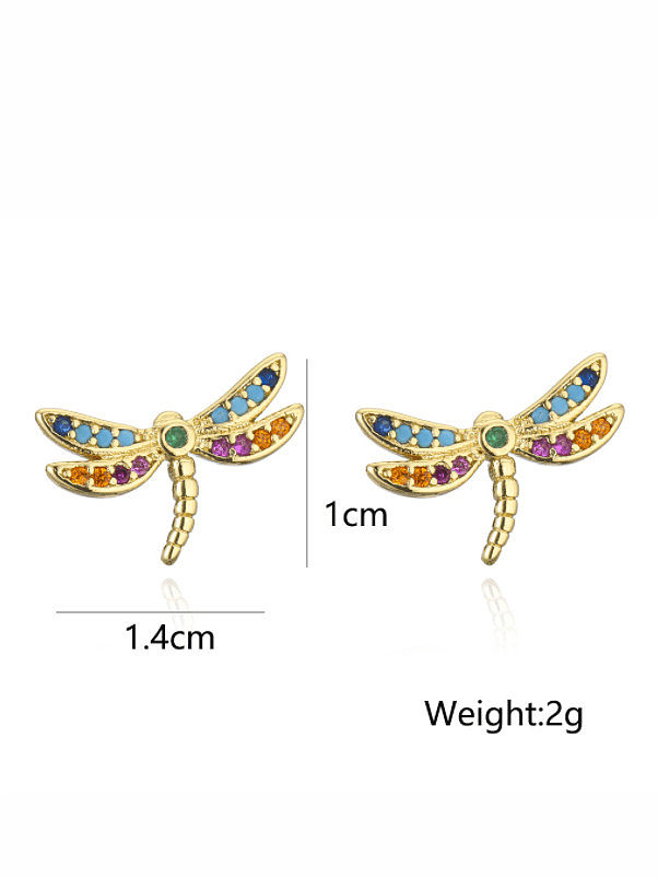 Brass Cubic Zirconia Dragonfly Cute Stud Earring