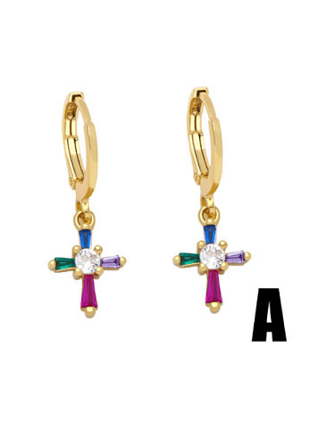 Brass Cubic Zirconia Cross Cute Huggie Earring