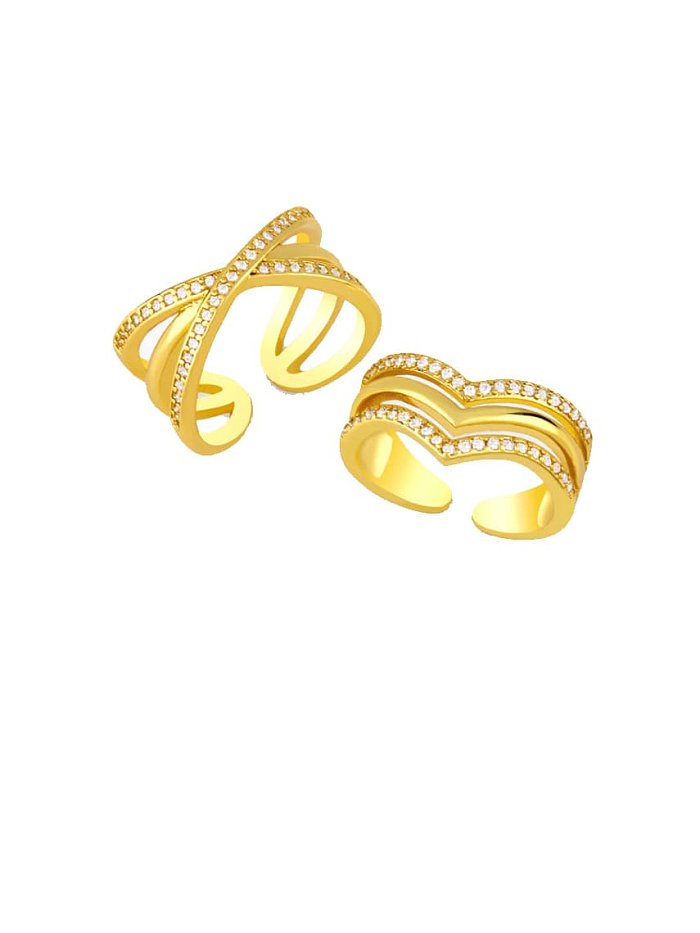 Brass Cubic Zirconia Geometric Vintage Stackable Ring