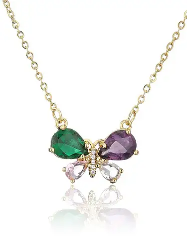 Brass Cubic Zirconia Butterfly Vintage Necklace