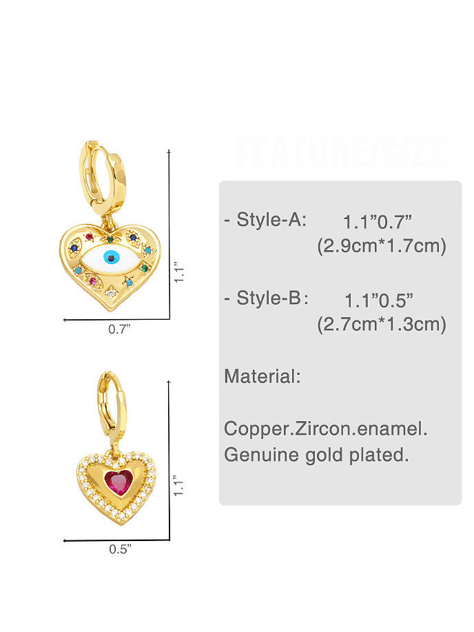 Brass Cubic Zirconia Evil Eye Vintage Heart Huggie Earring