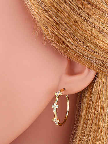 Brass Cubic Zirconia Cross Minimalist Cluster Earring