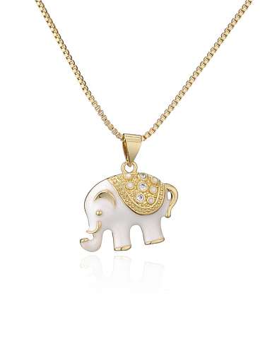 Brass Rhinestone Enamel Elephant Trend Necklace