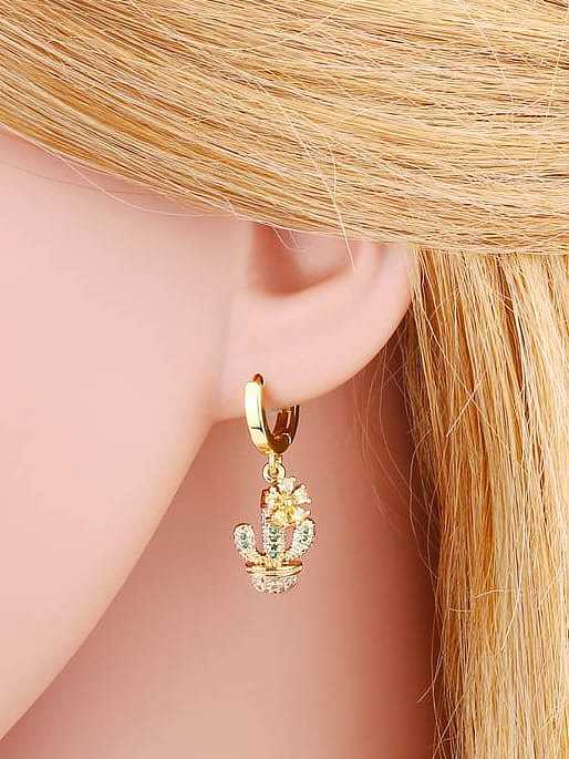 Brass Cubic Zirconia Geometric Vintage Huggie Earring