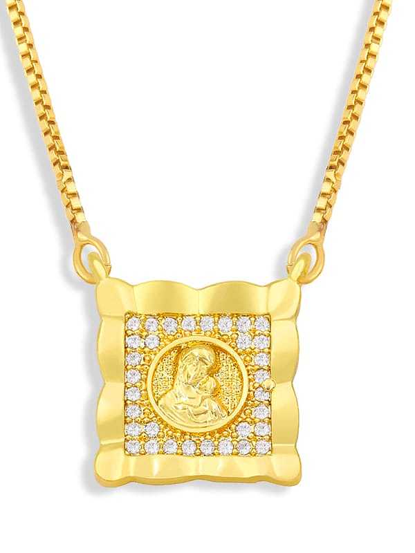 Brass Cubic Zirconia Religious Vintage Necklace