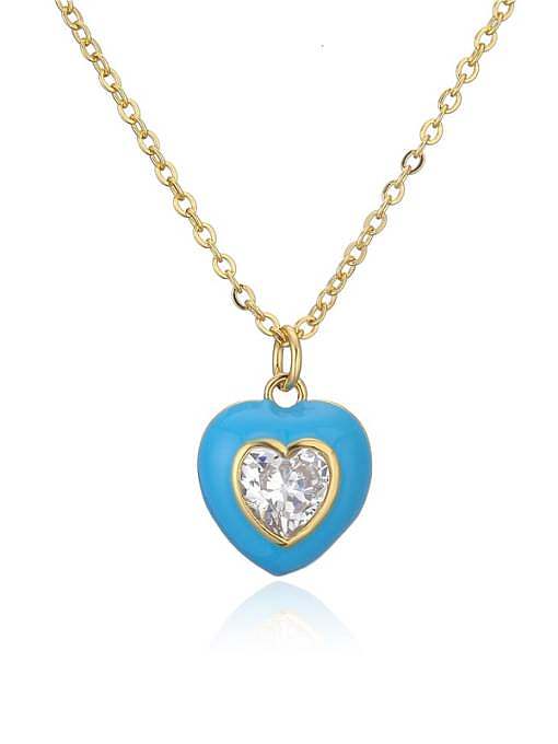 Brass Rhinestone Enamel Trend Heart Pendant Necklace