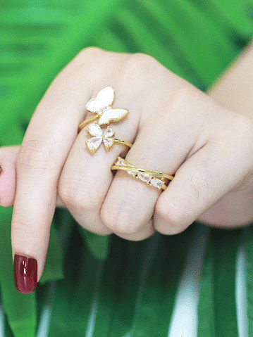 Brass Cubic Zirconia Geometric Butterfly Trend Band Ring