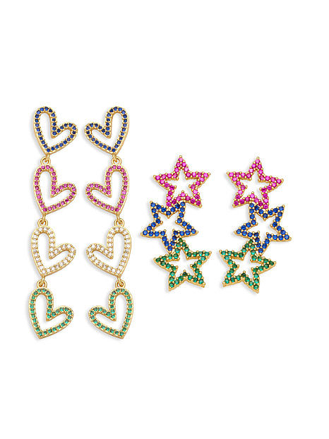 Brass Cubic Zirconia Vintage Five-Pointed Star Heart Cluster Earring