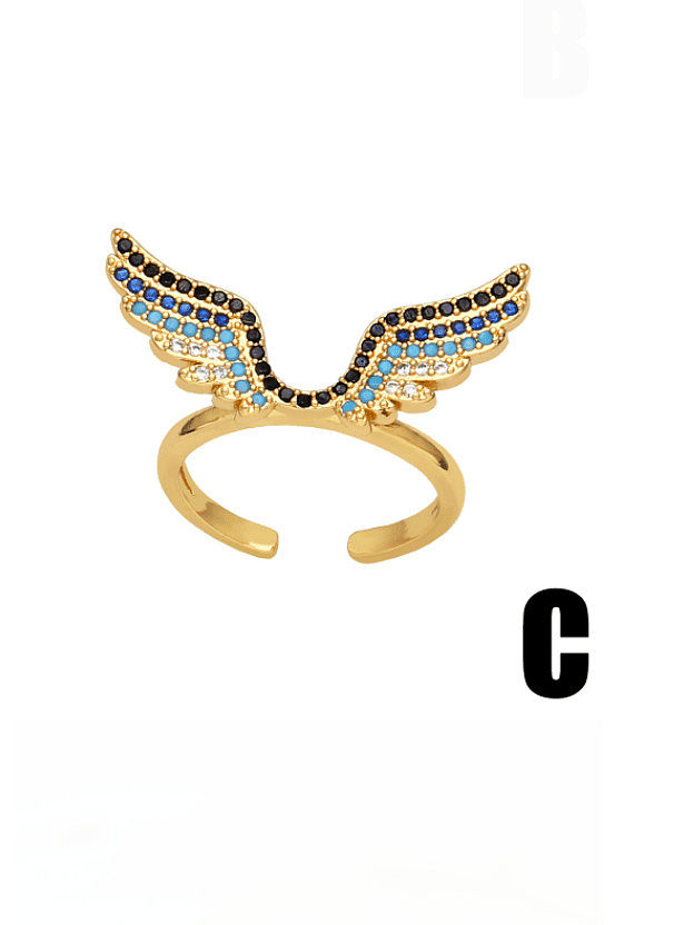 Brass Cubic Zirconia Wing Vintage Band Ring